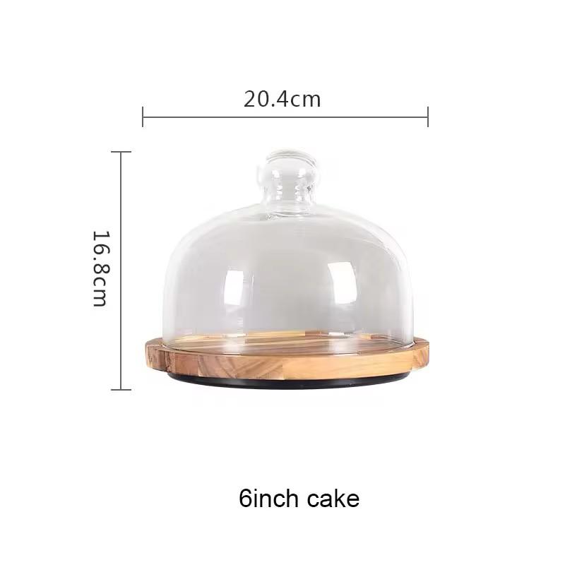 360° Rotating Acacia Wooden Platter with Clear Dome