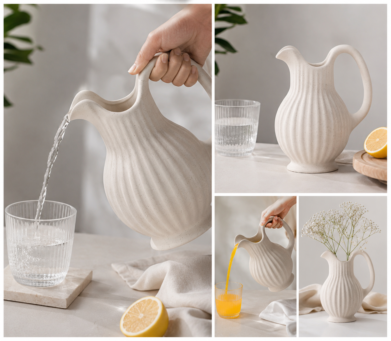 Cream Dream Pitcher Set-Ceramic Floral Vases