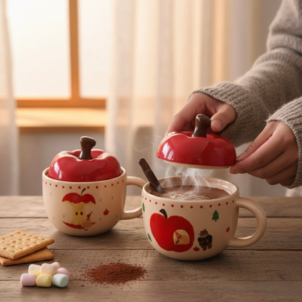 Cartoon Apple Ceramic Mug with Lid – by The Macau Home