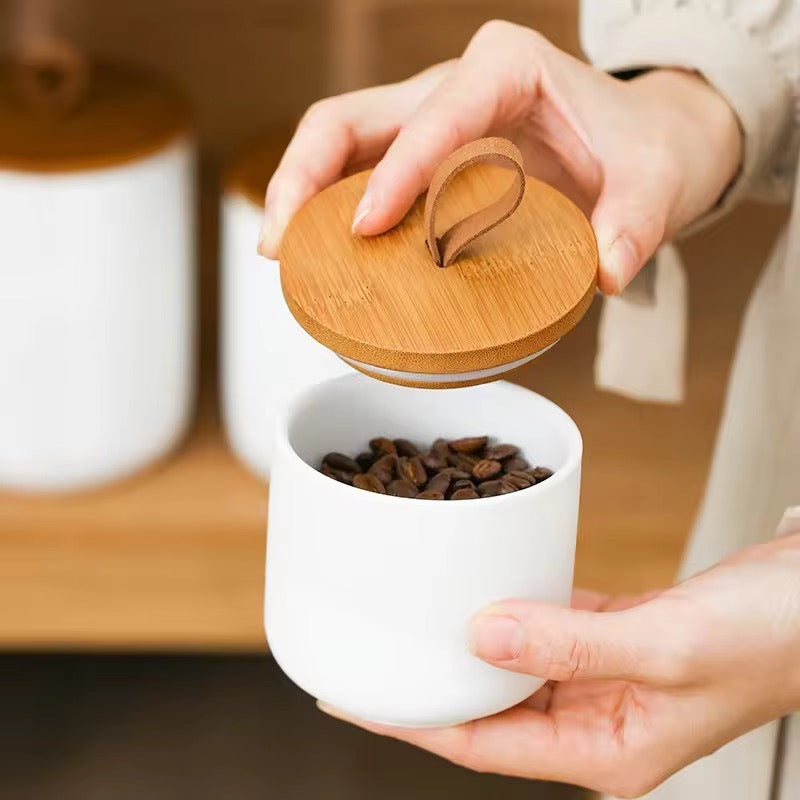 Acacia Lid Ceramic Canister Set (Set of 3)