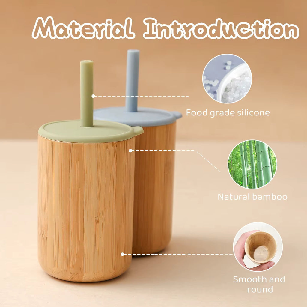 Eco Kids Bamboo Cup – With Soft Silicone Lid & Straw