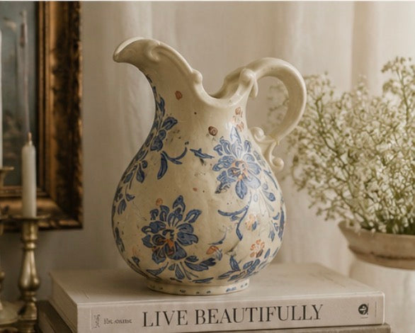 Vintage Blue Floral Ceramic Decor Jug