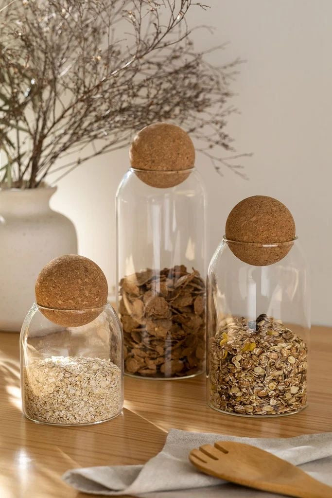 Set of 3 Glass Storage Jar with Airtight Cork Ball Lid