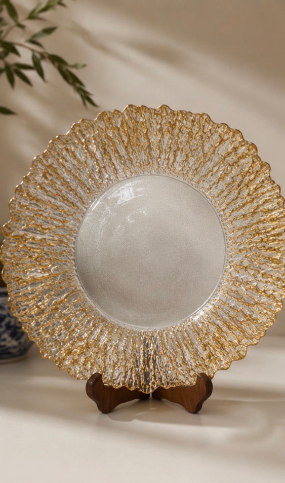 Golden Radiance Textured Glass Plate