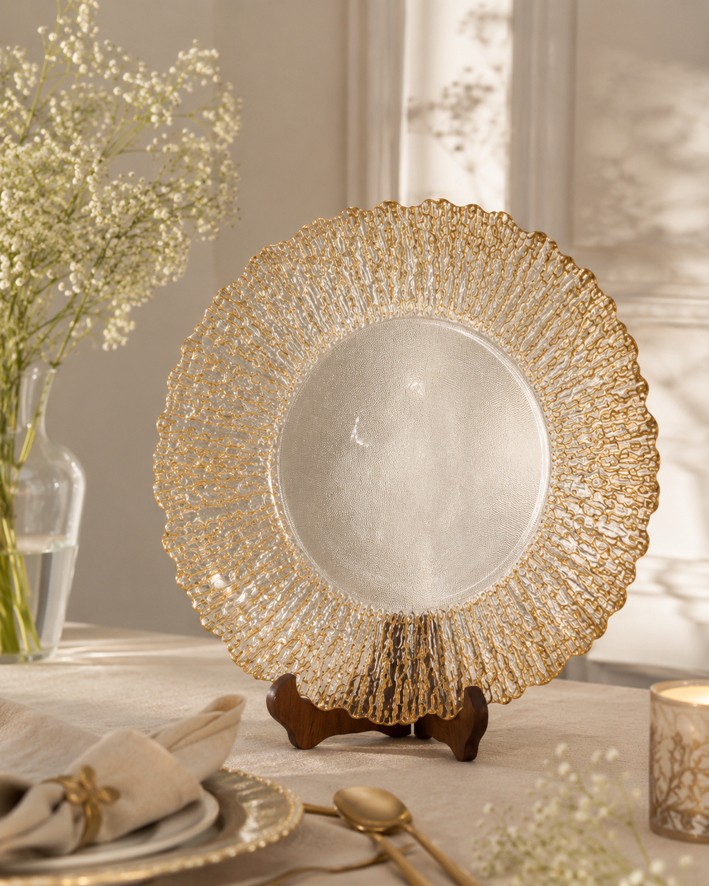 Golden Radiance Textured Glass Plate