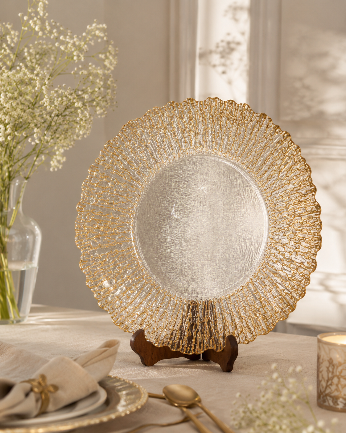 Golden Radiance Textured Glass Plate