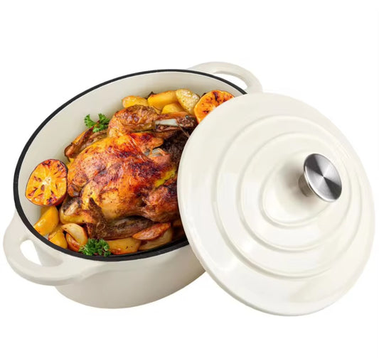 Oval Enamelled Cast Iron Dutch Oven – 24 cm (Red | White)