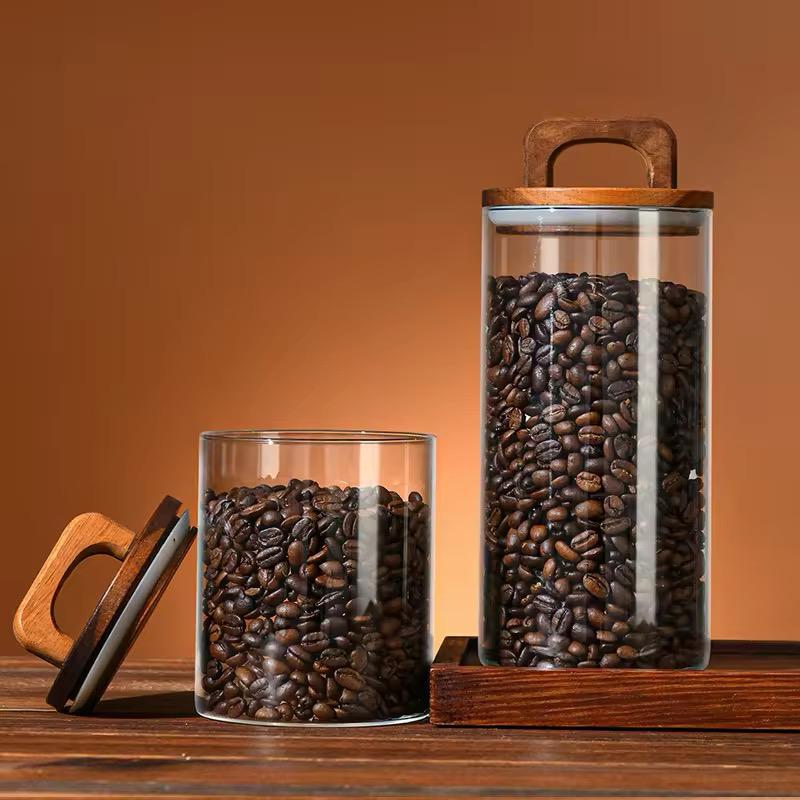 Acacia Glass Storage Jar- Airtight Wooden Lid with Handle