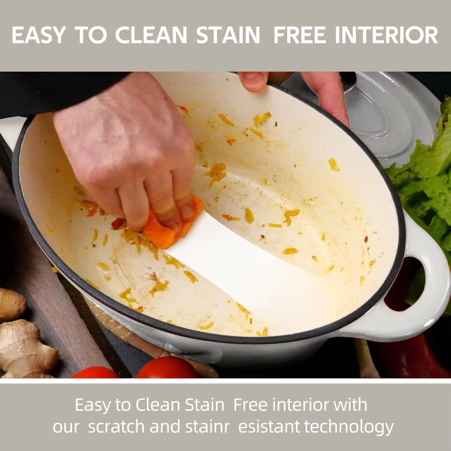 Oval Enamelled Cast Iron Dutch Oven – 24 cm (Red | White)