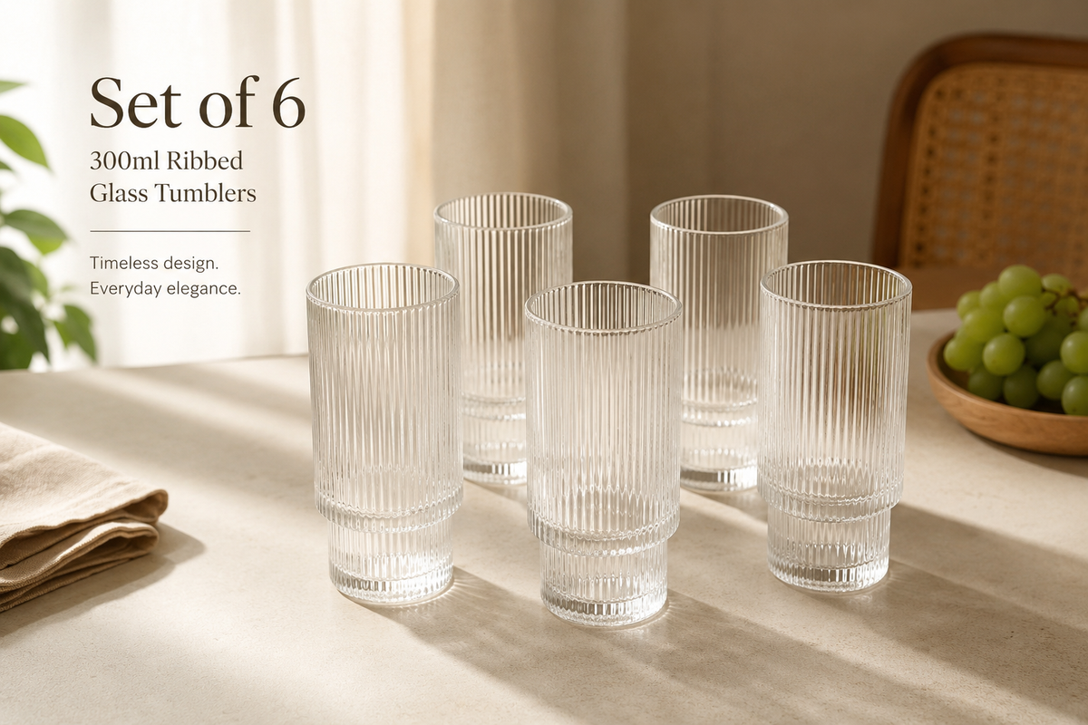 Ribbed Stackable 300ml Glasses – Set of 6