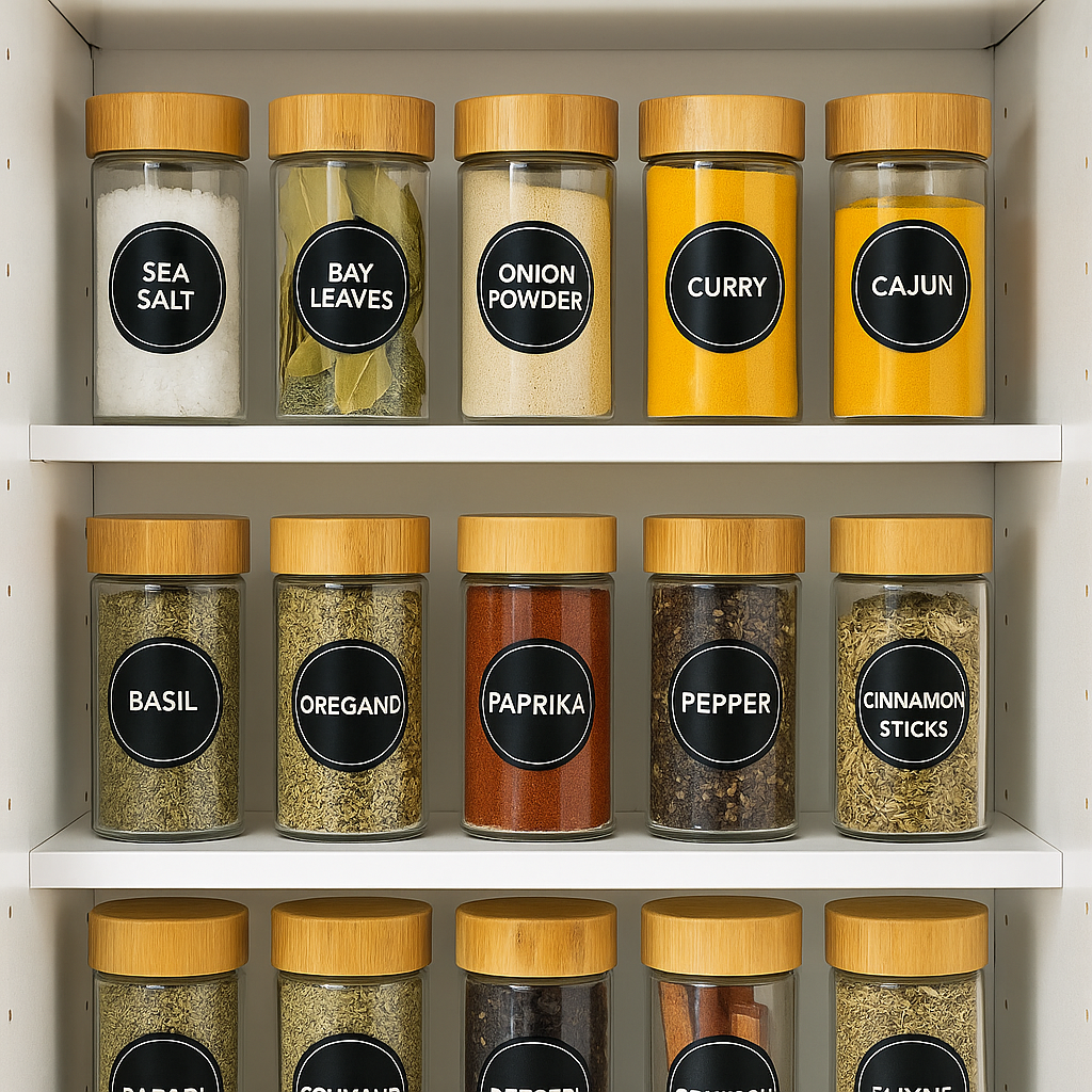 Set of 12- Aroma Lock Glass Spice jars with wooden lid