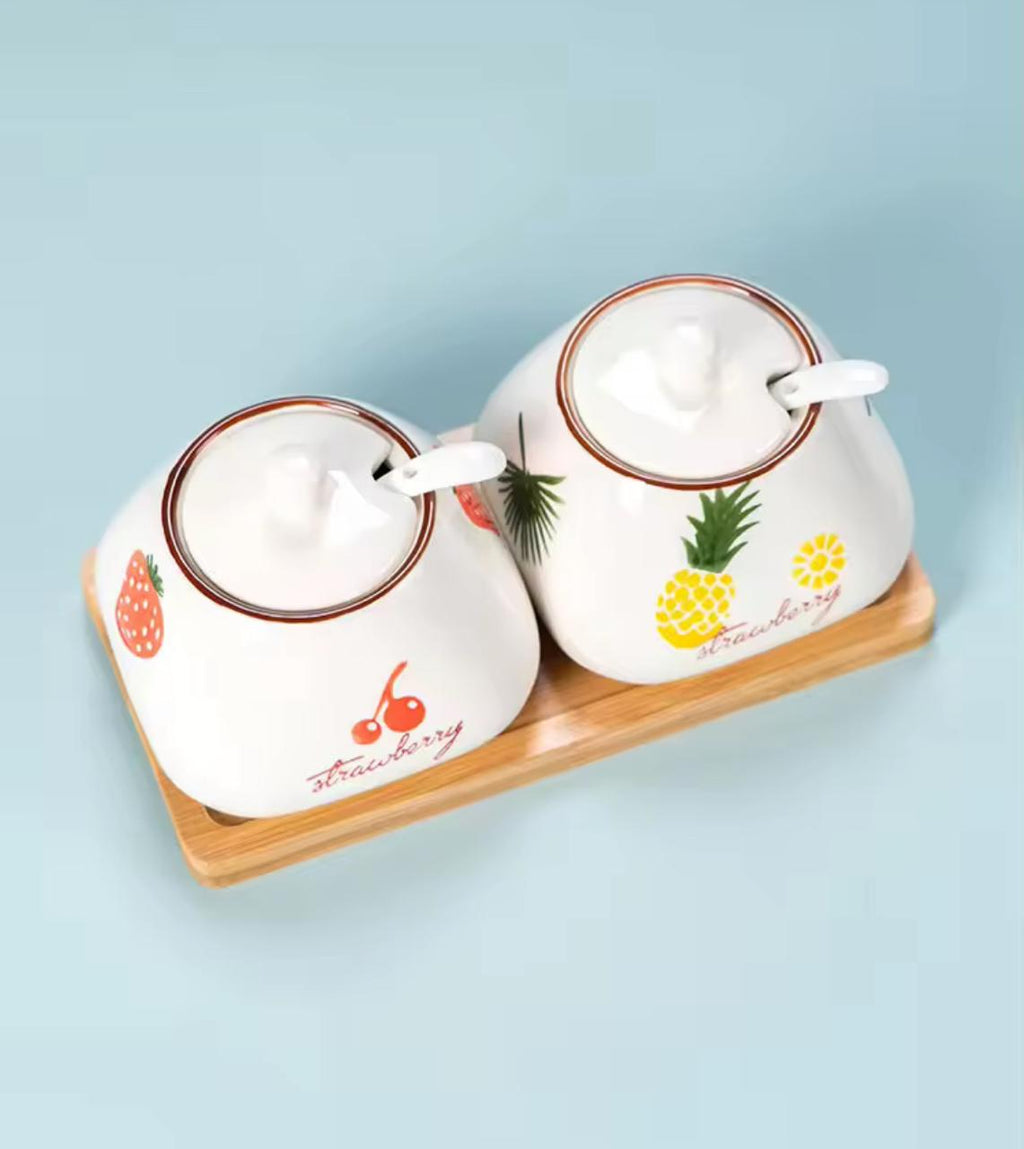 Tropical Bliss Ceramic Condiment Jars Set of 2