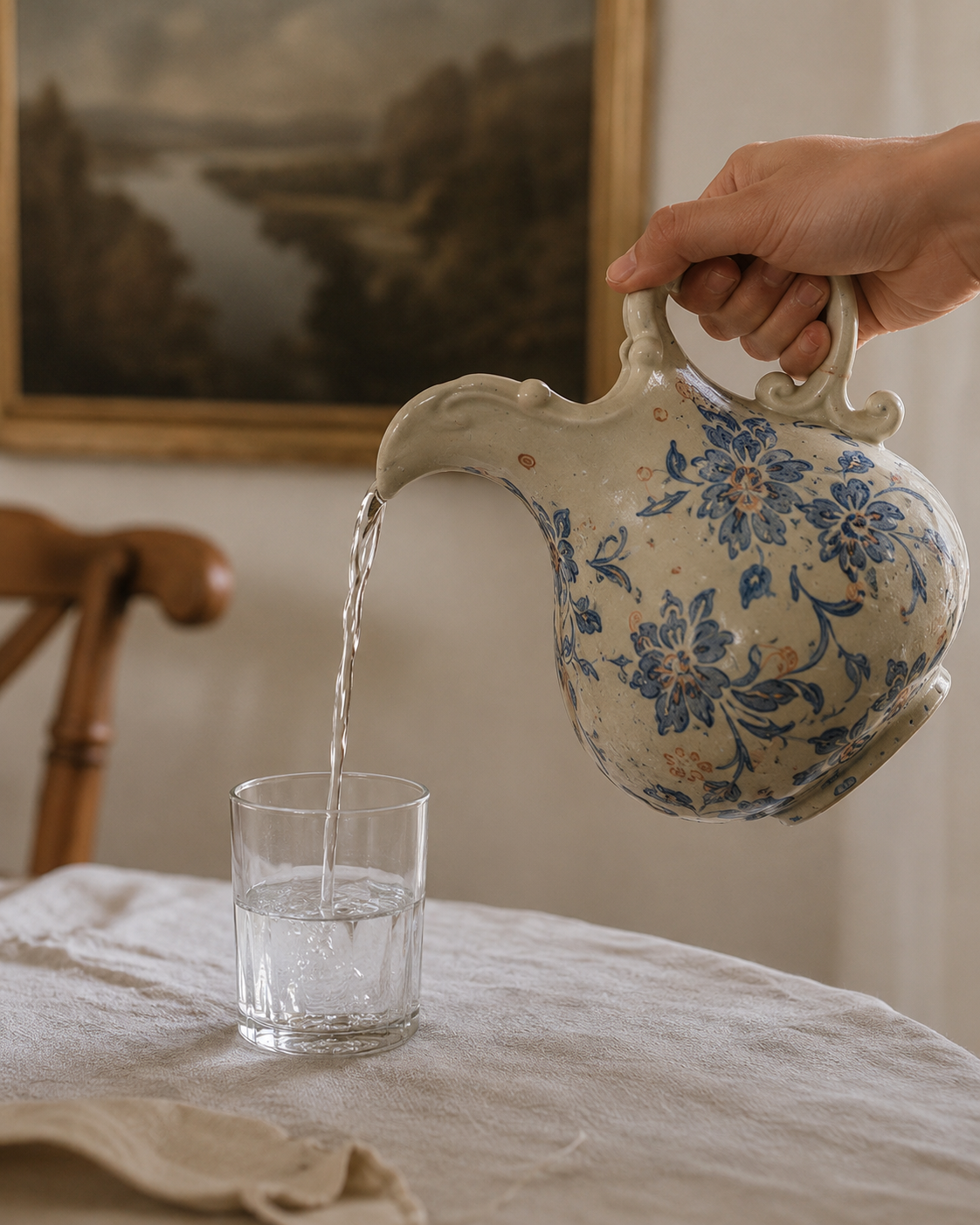 Vintage Blue Floral Ceramic Decor Jug