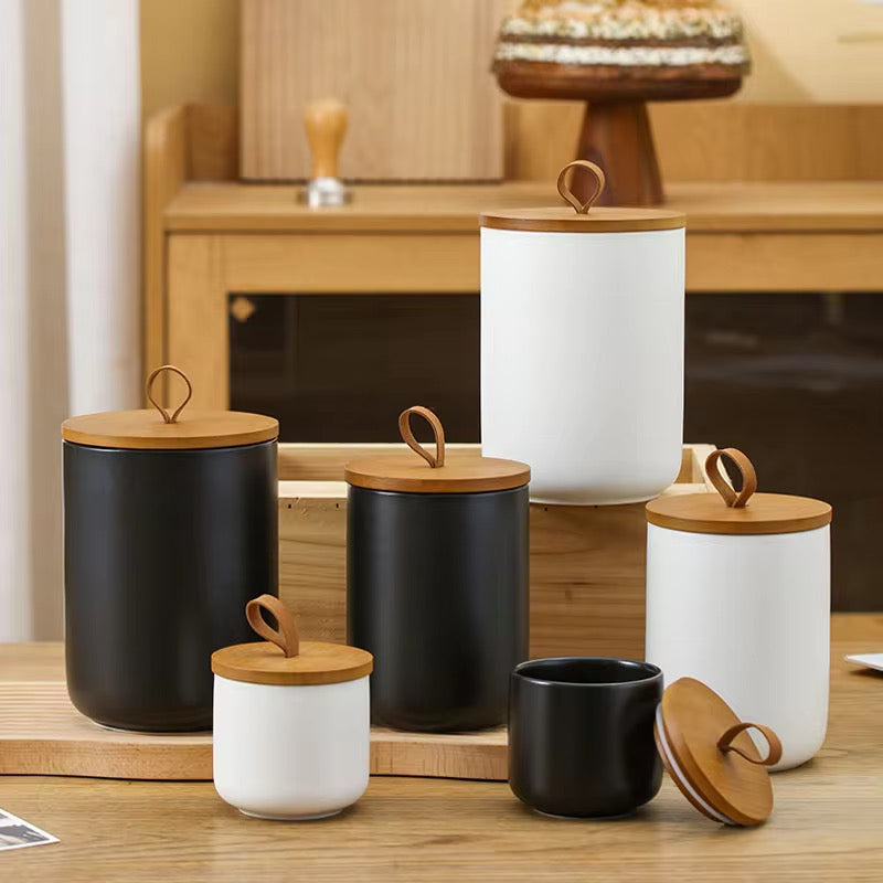 Acacia Lid Ceramic Canister Set (Set of 3)