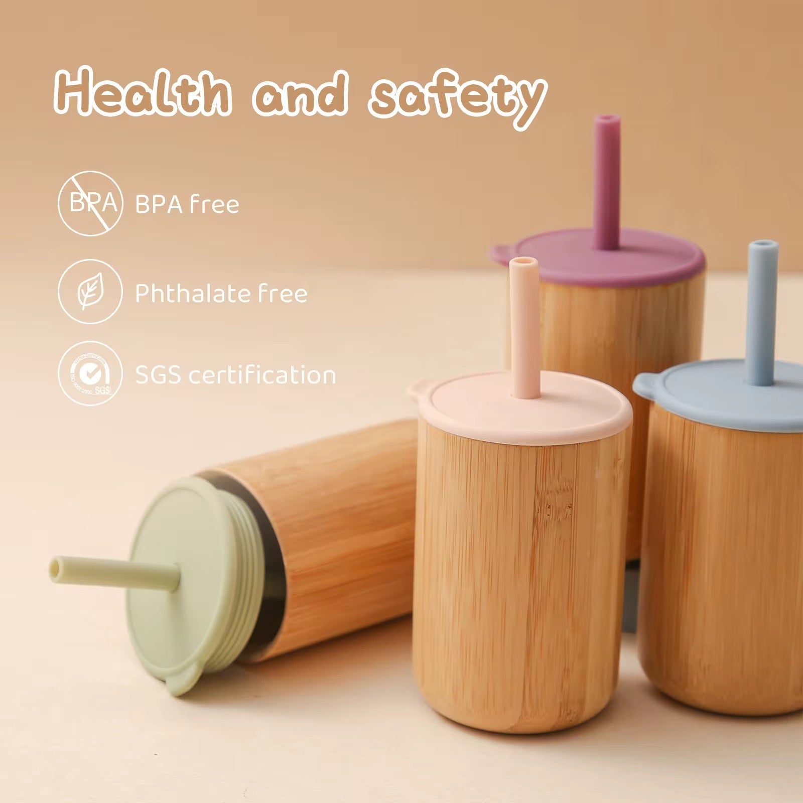 Eco Kids Bamboo Cup – With Soft Silicone Lid & Straw