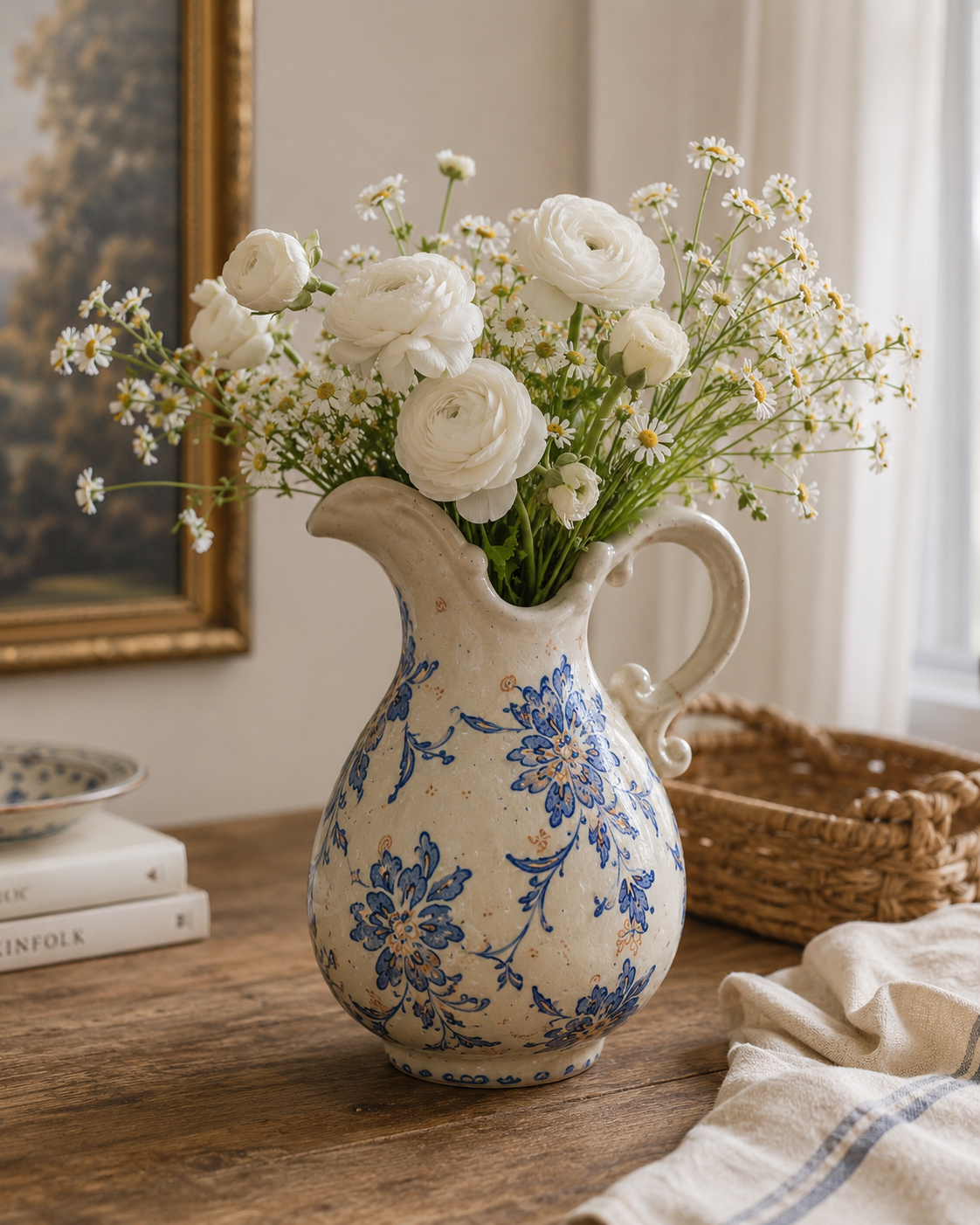 Vintage Blue Floral Ceramic Decor Jug