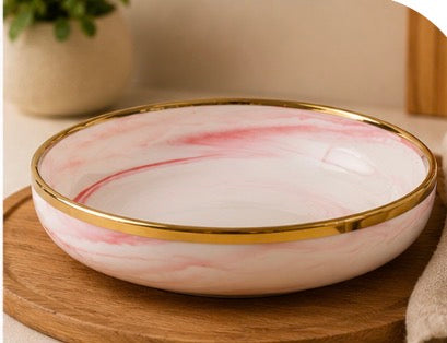 Pink Marble Flat Serving Bowl - 9 inch