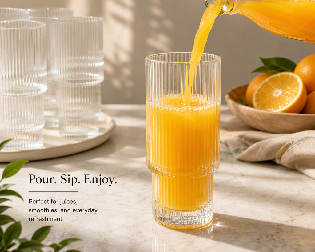Ribbed Stackable 300ml Glasses – Set of 6