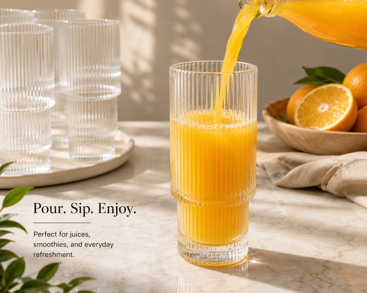 Ribbed Stackable 300ml Glasses – Set of 6