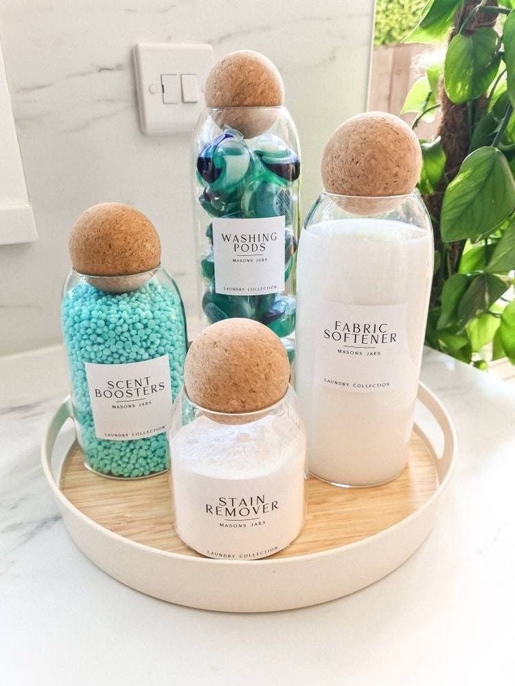 Set of 3 Glass Storage Jar with Airtight Cork Ball Lid
