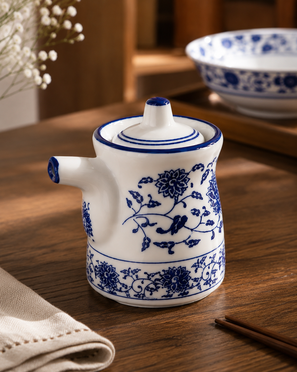 Azure Bloom Oil & Vinegar Pourer