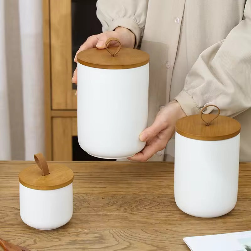 Acacia Lid Ceramic Canister Set (Set of 3)
