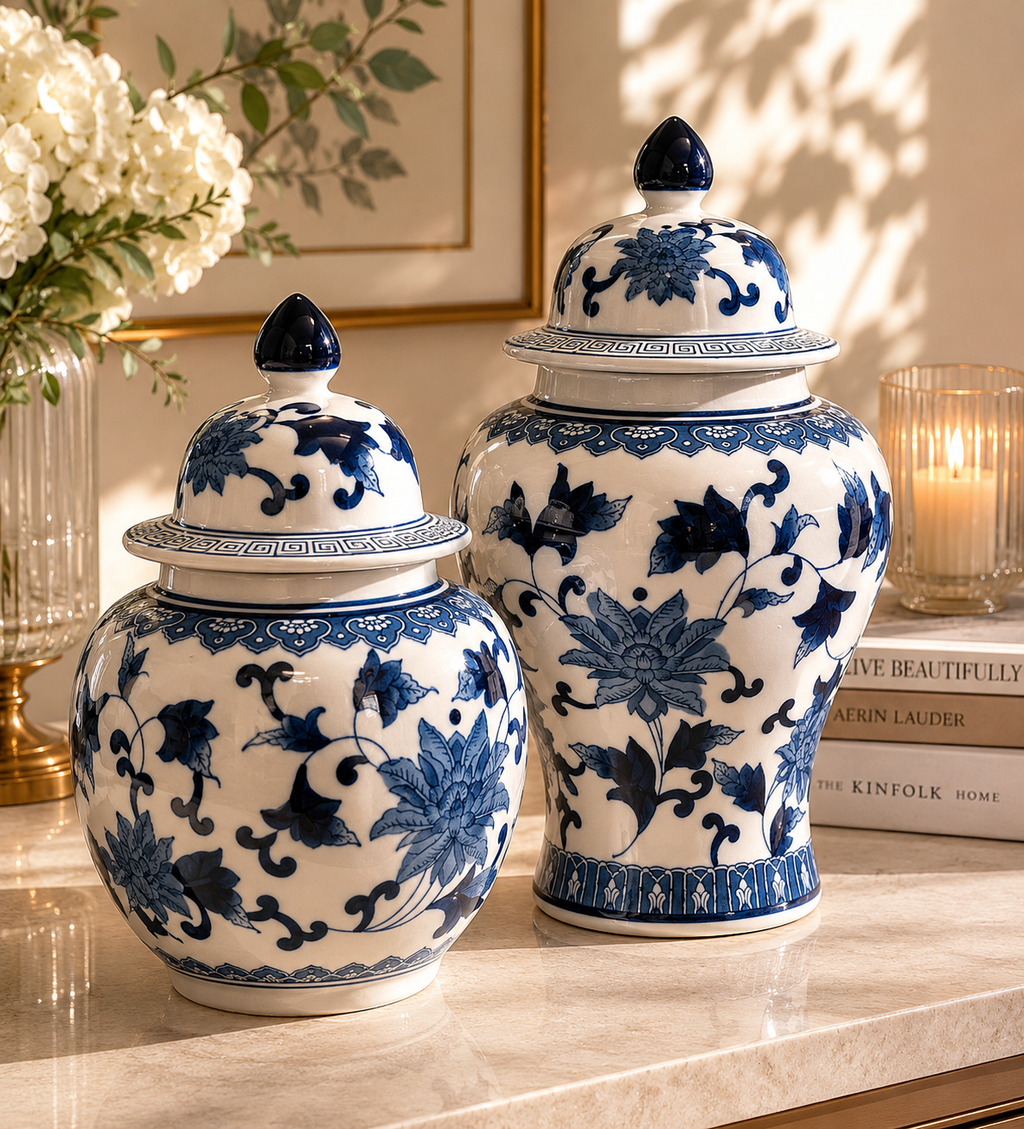 Classic Chinoiserie Porcelain Accent Jars