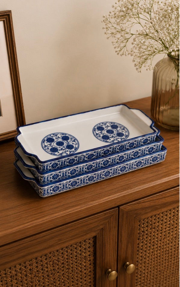 Azure Bloom Ceramic Serving Tray