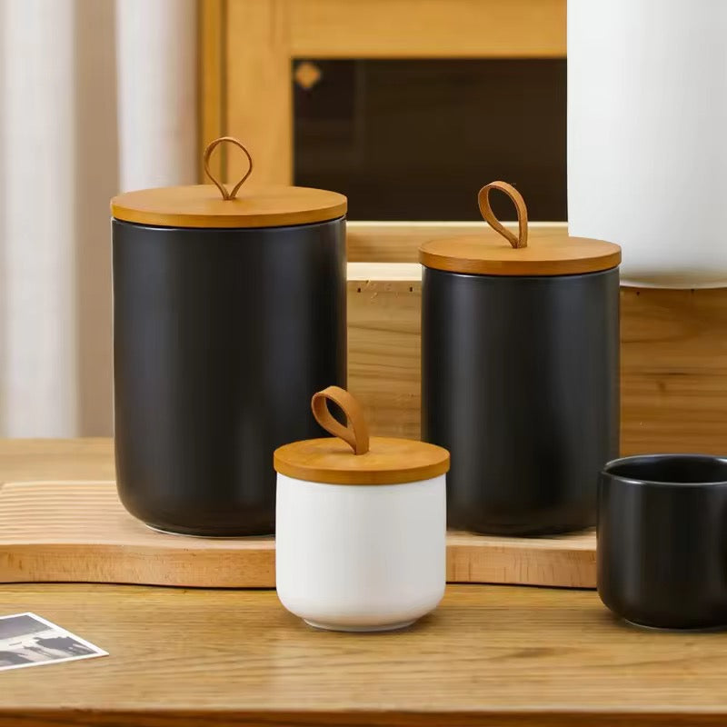 Acacia Lid Ceramic Canister Set (Set of 3)