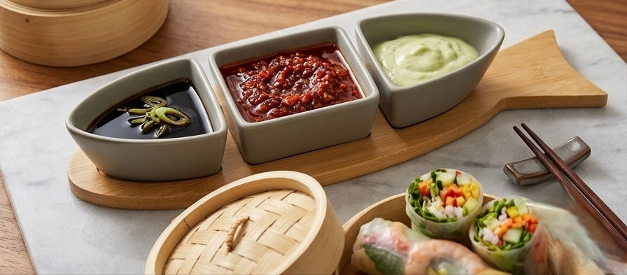 Fish-Shaped Ceramic & Bamboo Serving Set