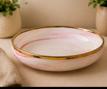 Pink Marble Flat Serving Bowl - 9 inch