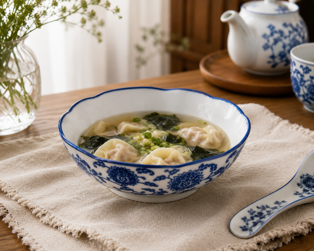Petal Rim Blue Floral Porcelain Bowl – 15 cm