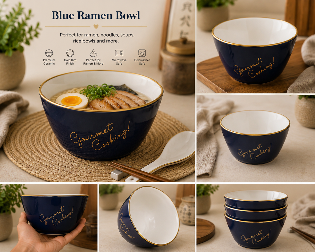 Blue Ramen Bowl with Gold details