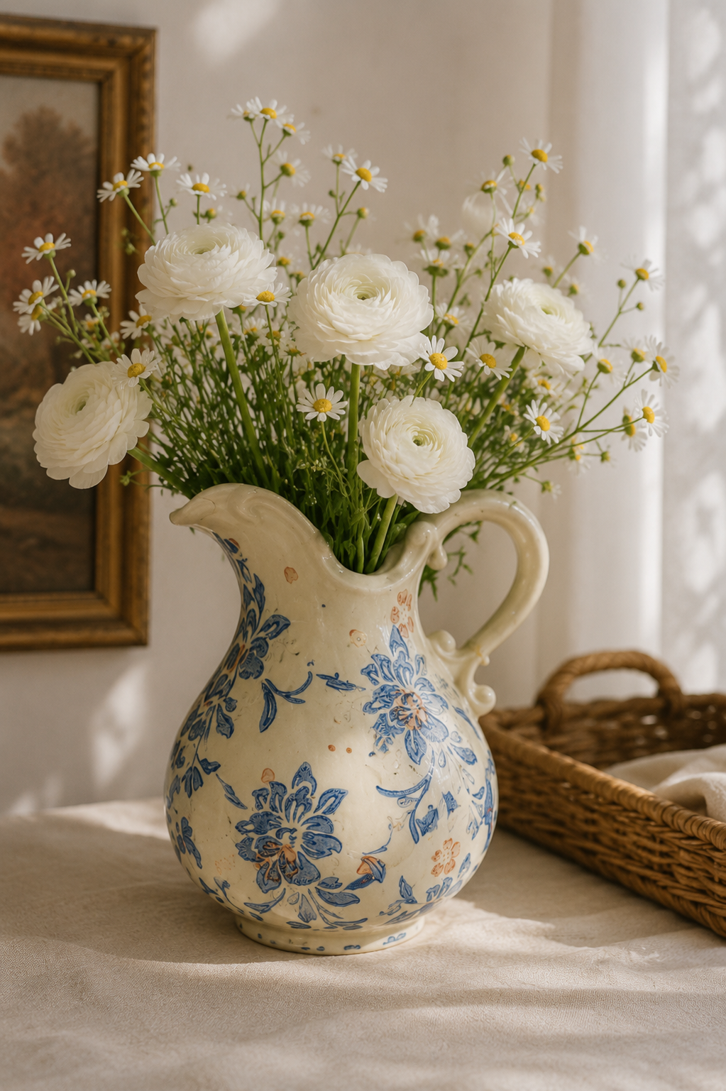 Vintage Blue Floral Ceramic Decor Jug