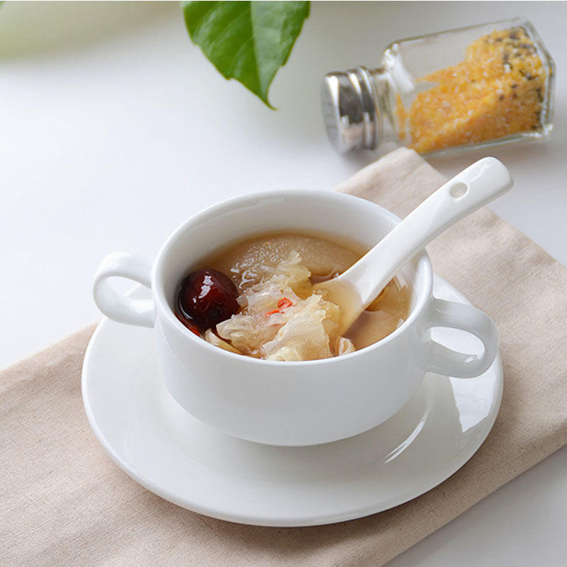 🍲 Dual Handle Porcelain Bowl – 300ml | White, Light Blue, Green