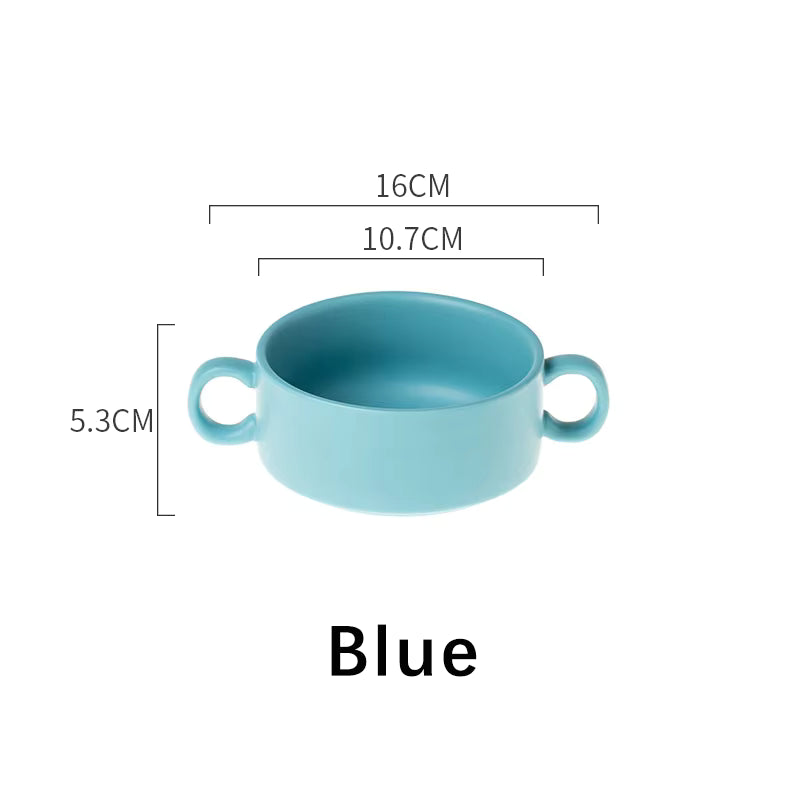 🍲 Dual Handle Porcelain Bowl – 300ml | White, Light Blue, Green