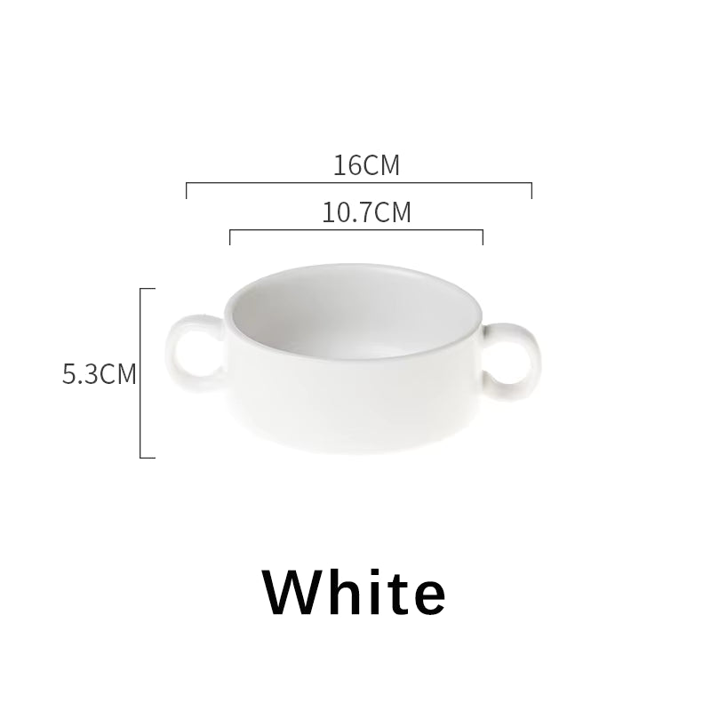 🍲 Dual Handle Porcelain Bowl – 300ml | White, Light Blue, Green