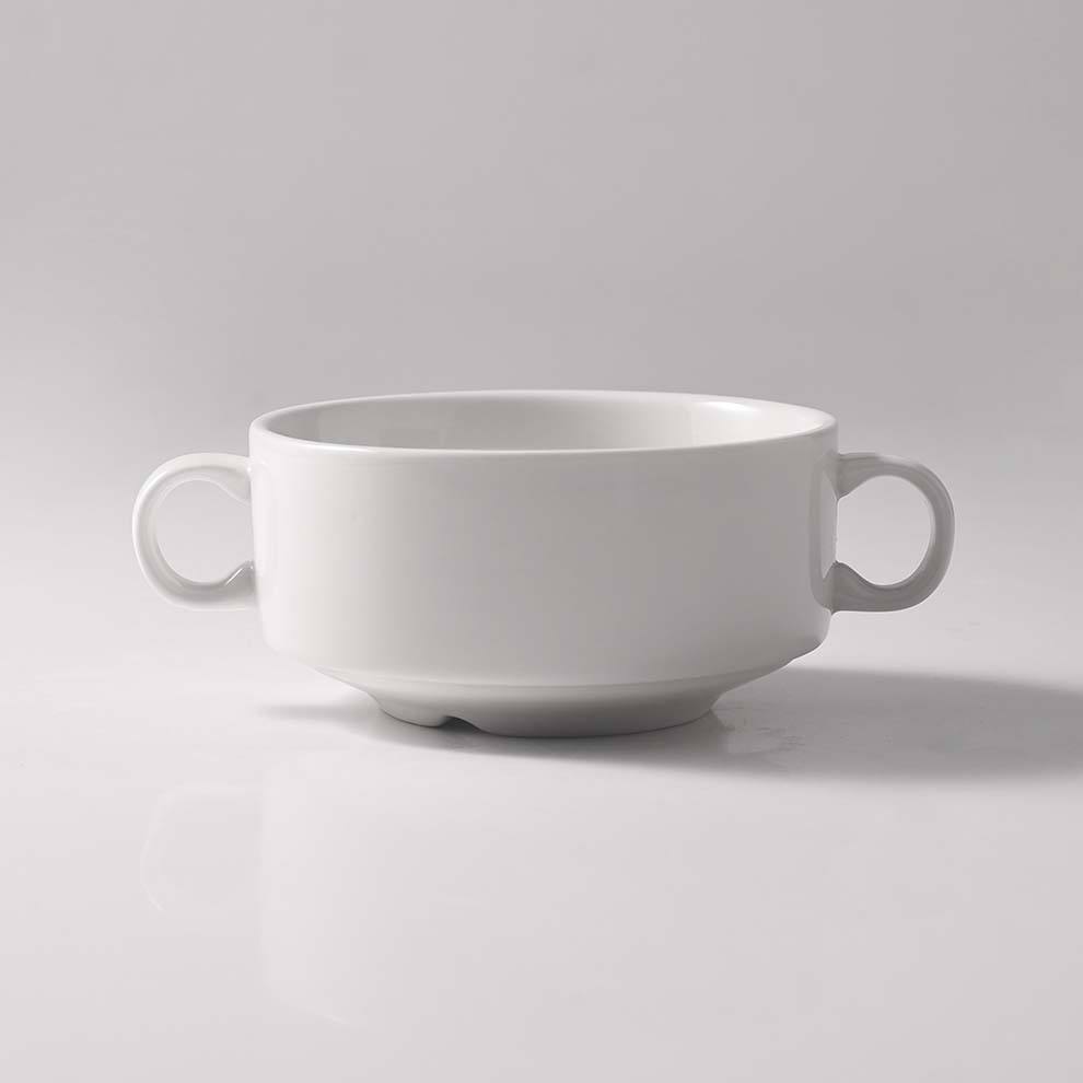 🍲 Dual Handle Porcelain Bowl – 300ml | White, Light Blue, Green