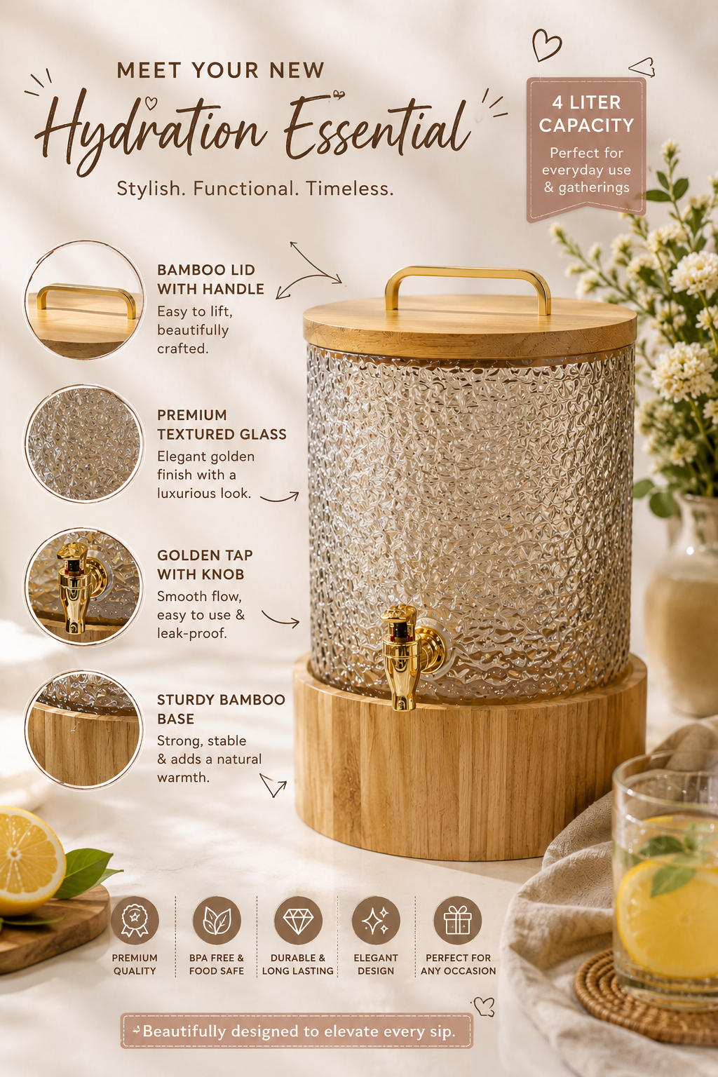 Aurora Glass Beverage Dispenser – 4L