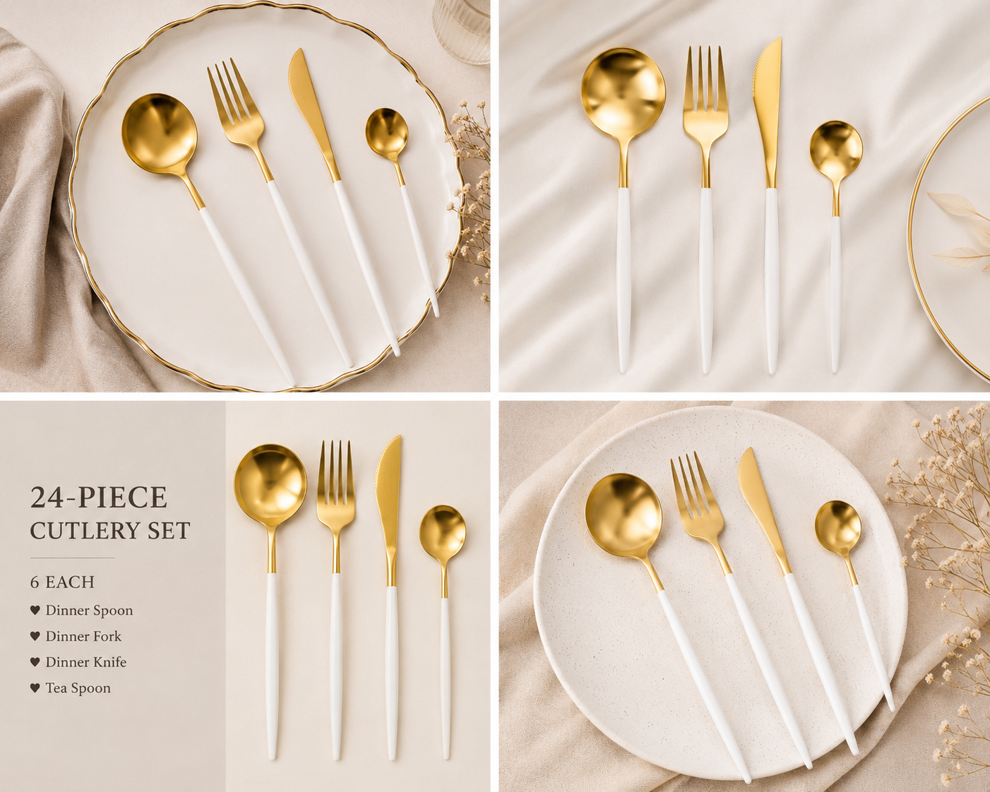 Luxury Gold Cutlery Set – 24 Pieces | Blush Pink & Jet Black