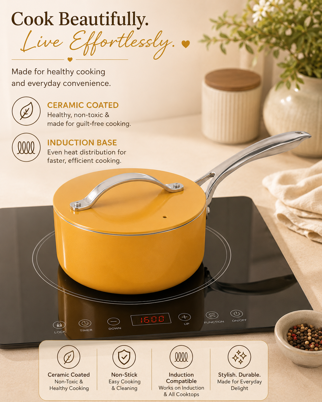 Zen Flame 18 cm Sauce Pot with Lid