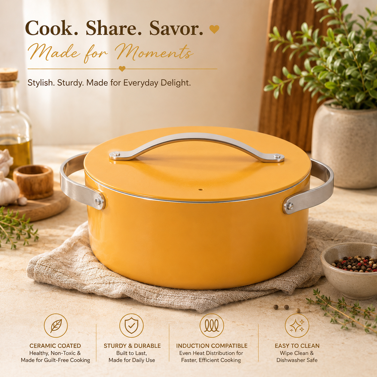 Zen Flame Ceramic Coated Dutch Oven (24 cm) Cookware