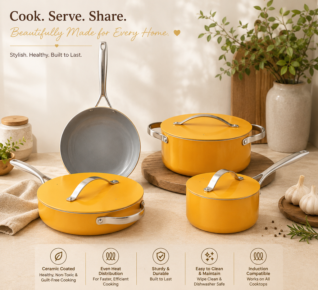 ZEN FLAME CERAMIC COATED HEALTHY COOKWARE SET OF 4 BY THE MACAU HOME