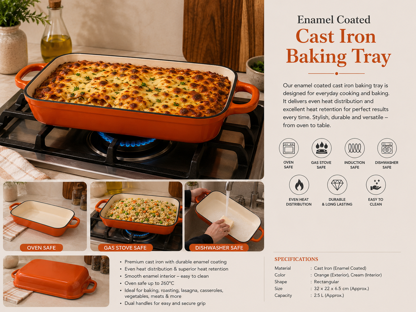 Enamel Coated Cast iron Baking tray