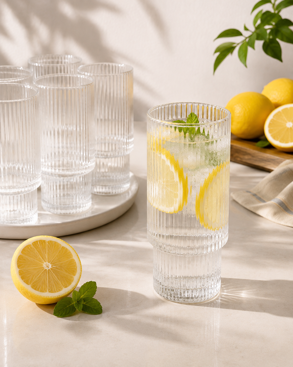 Ribbed Stackable 300ml Glasses – Set of 6