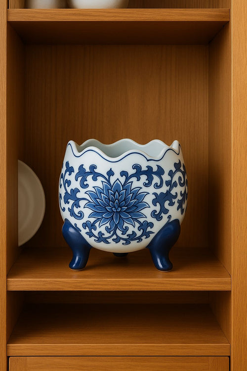 Blue & White Ceramic Pedestal Bowl