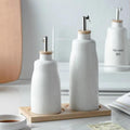 Modern Ceramic Oil Dispenser Set of 2 with Wooden Tray-280ml & 420 ml