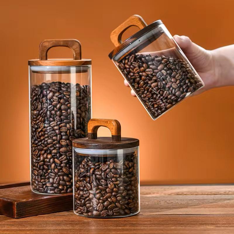 Acacia Glass Storage Jar- Airtight Wooden Lid with Handle