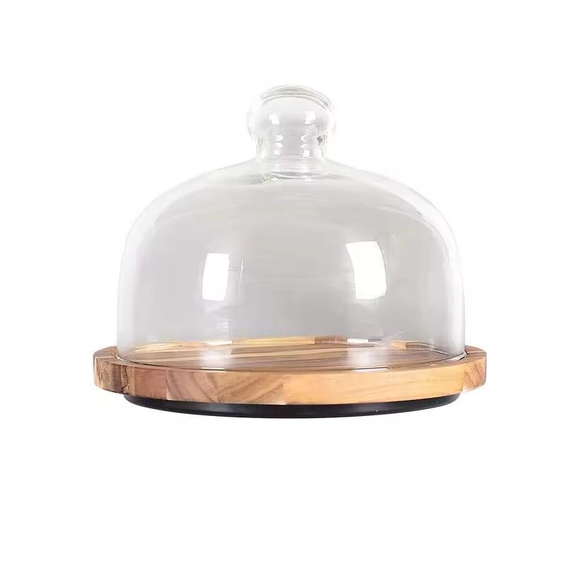 360° Rotating Acacia Wooden Platter with Clear Dome