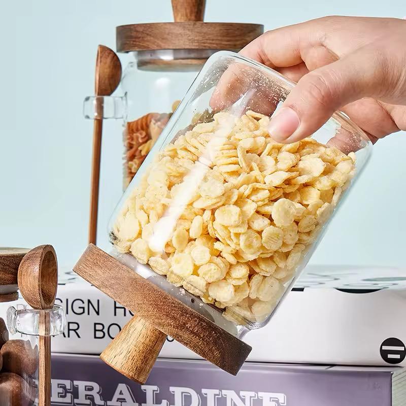 Premium Glass Storage Jar with Wooden Spoon & Lid